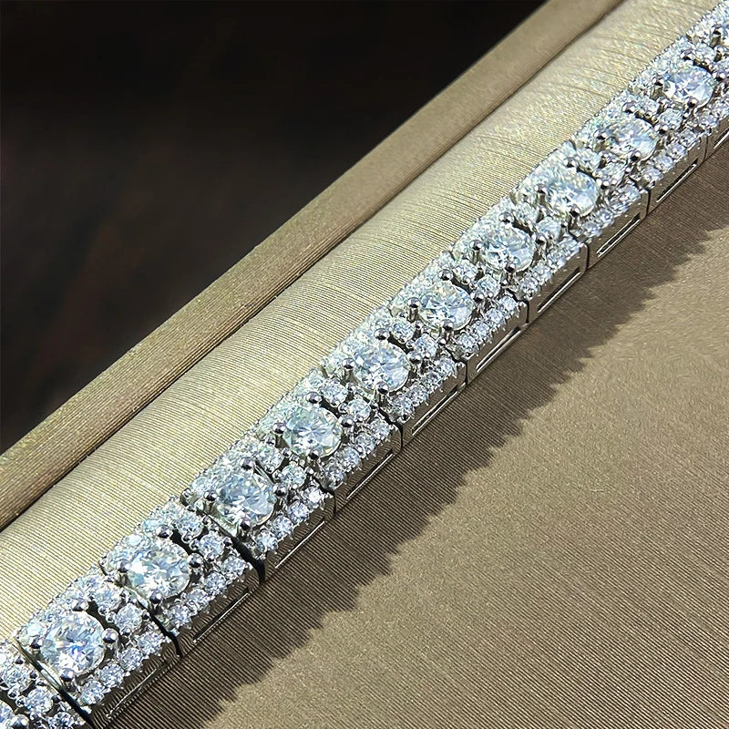 KNOBSPIN D VVS1 Moissanite Tennis Bracelet GRA Certified Lab Diamond 925 Sterling Silver 6mm Width Cuban Bracelets for Women Man