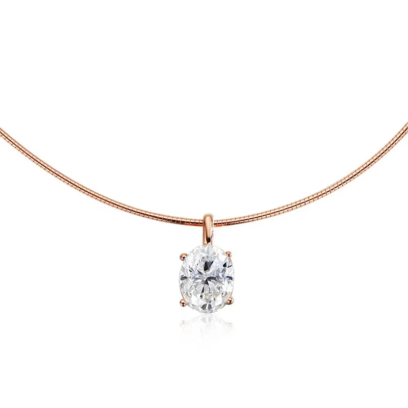 FEOBUR 3CT Oval Cut Moissanite Pendants Choker Necklace 925 Sterling Silver Solitaire Diamond Collar Chain Women Jewelry Gift
