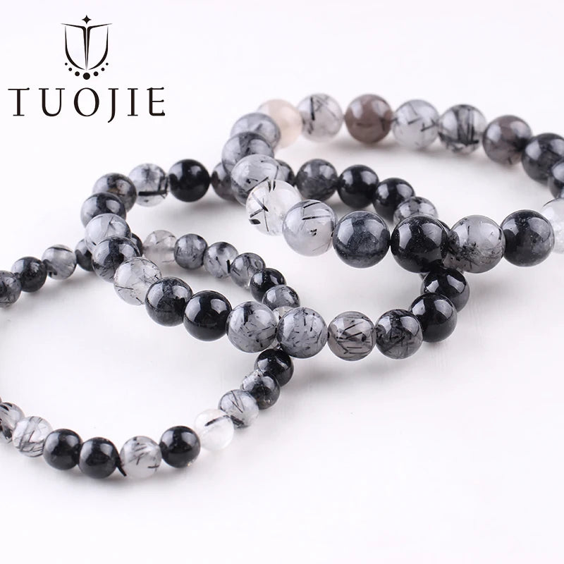 Natural 6 8 10mm Black Tourmaline Beads Bracelet Genuine Round Smooth Gemstone Beads Bracelets for Women Fashion Cheap Jewelry