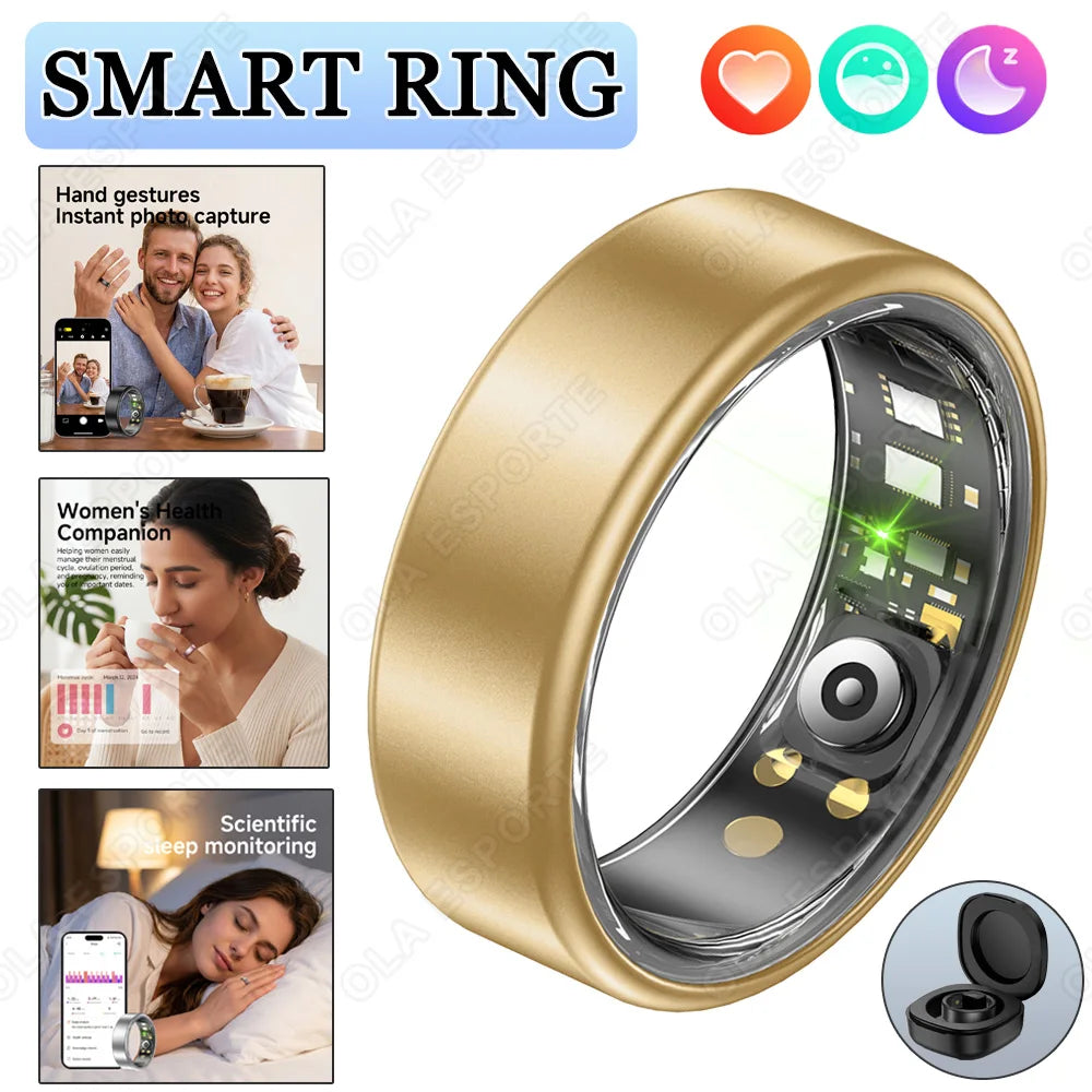 R09 Smart Ring Men Women with Charging Case,Heart Rate Blood Oxygen,Skin Temperature Monitor,5ATM Waterproof For Android iOS