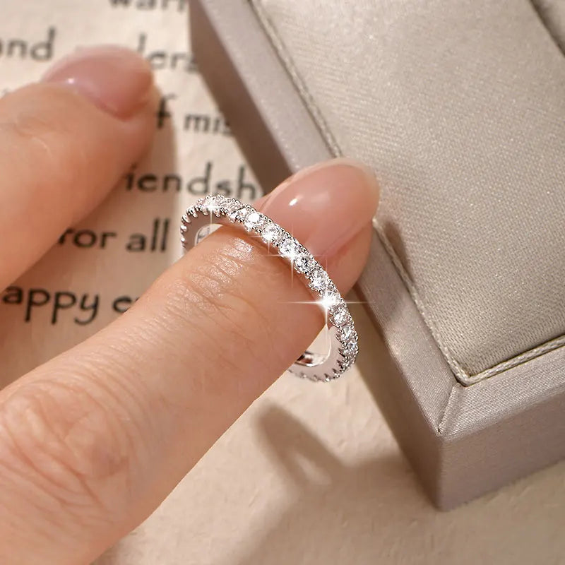 IOGOU 14k Gold Filled Full Eternity Ring Sparkling 2mm D Color Moissanite Stackable Band Finger Jewelry for Womem GRA Cerificate