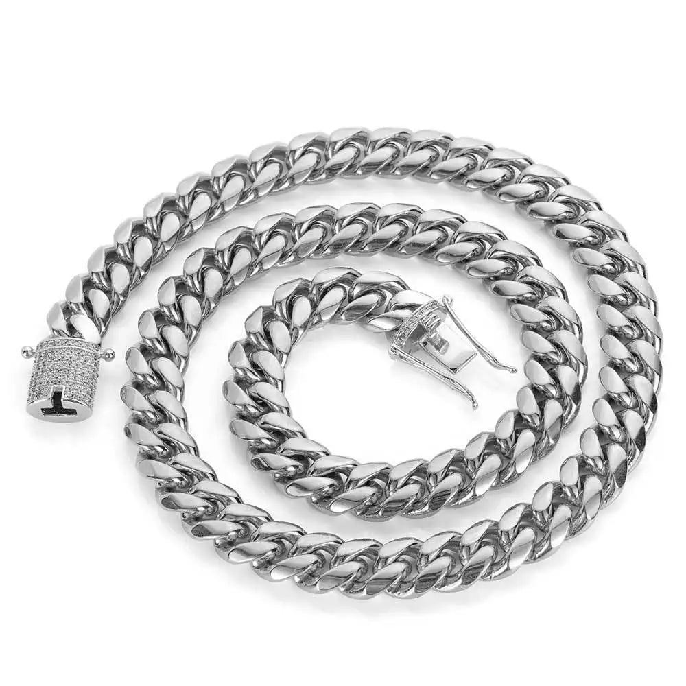 New Arrival 8mm-18mm Stainless Steel Miami Curb Cuban Chain Bracelet Necklace for Women Men jewelry Casting Crystal Lock