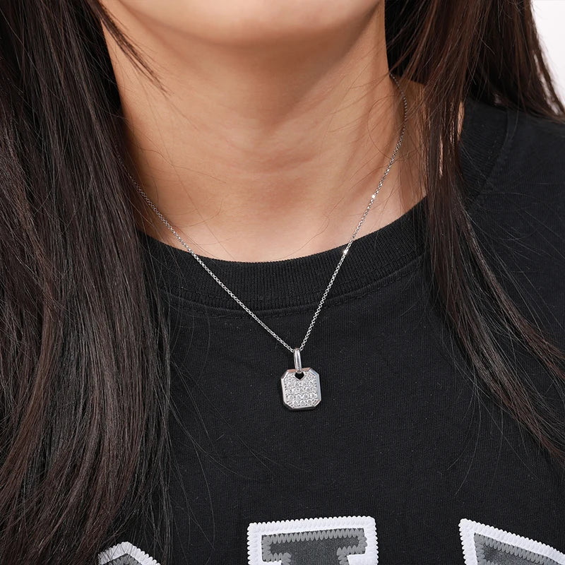 Square Minimalist Mini Iced Out Tag Pendant Necklace For Men Hip Hop Jewelry Moissanite Pendant Sterling Silver Square Pendnat