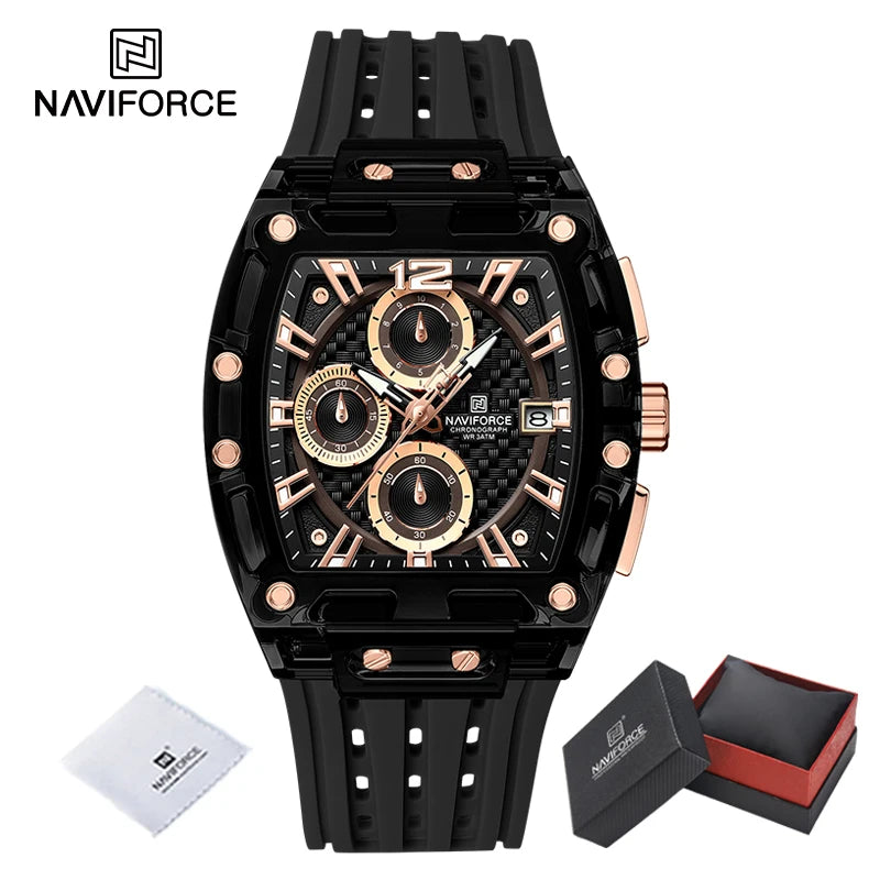 High Quality NAVIFORCE Watches for Man Silica Strap 50M Waterproof Sport Male Clock Casual Quartz Date Display Men's Chronograph