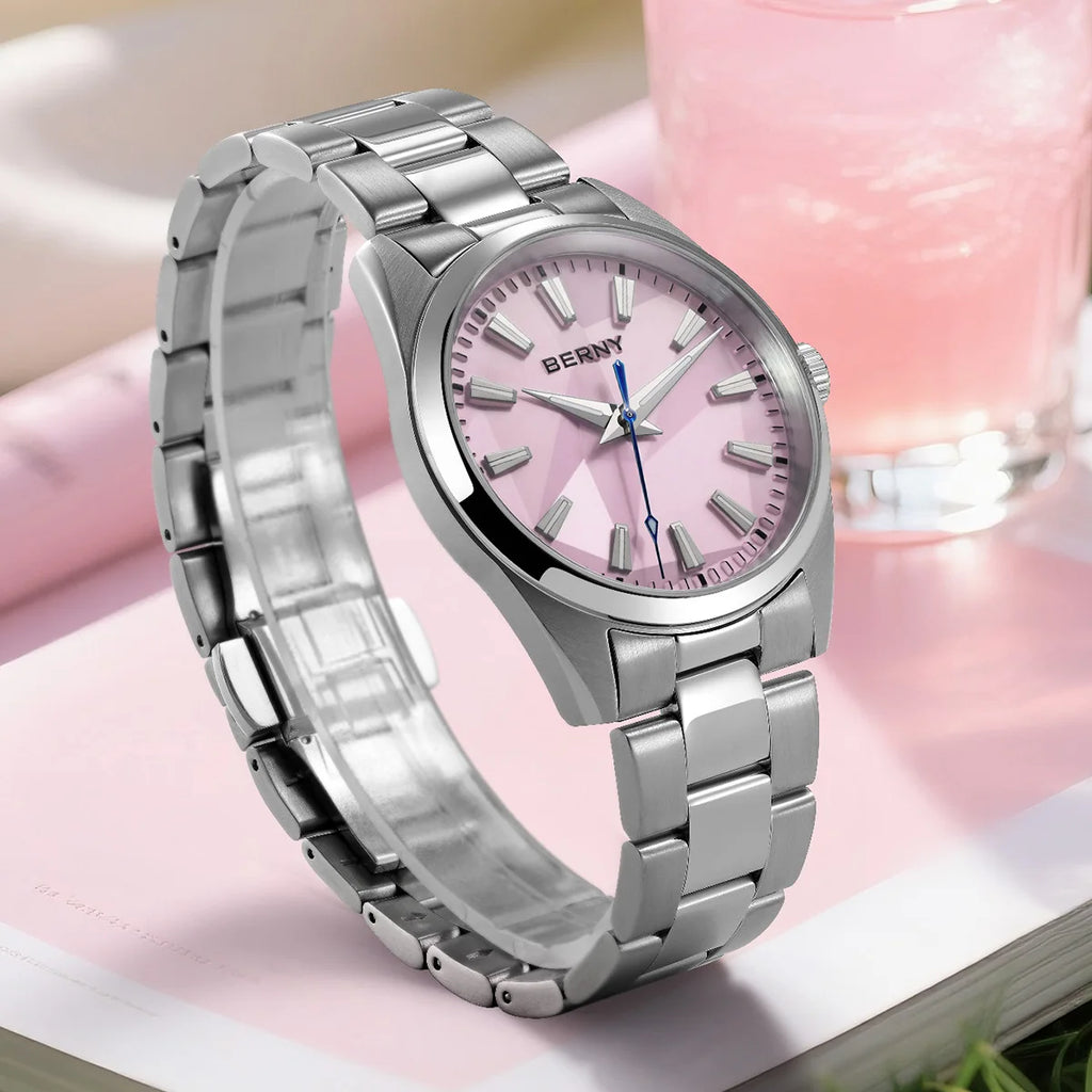BERNY Quartz Women Watch Stereo Dial 39mm Watch 100m Waterproof 316L Stainless Steel Sapphire AR Coated Lens Watch For Ladies