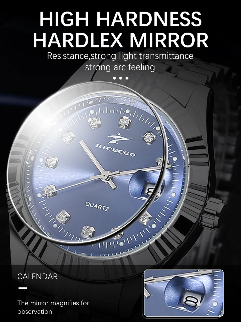 Business men's quartz wristwatch calendar display with diamonds showcases unique taste, making it the perfect gift for him
