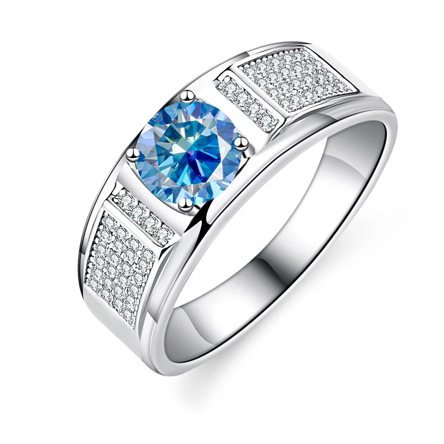 Real 1.0 Carat Moissanite Ring For Men Pure Solid 18K White Gold Rings D Color Diamond Engagement Wedding Ring Jewelry Gift