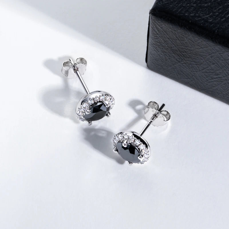 MossanRappr 1ct Black Moissanite Iced Out Diamond Stud Earrings For Women 925 Sterling Silver Top Quality Hip Hop Jewelry Gifts