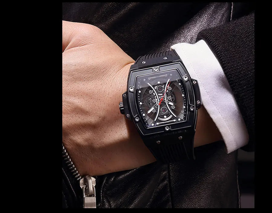 MEGIR & RUIMAS Military Sport Watch for Men Fashion Silicone Strap Analog Quartz Wristwatch with Luminous Hands Tonneau Dial 334