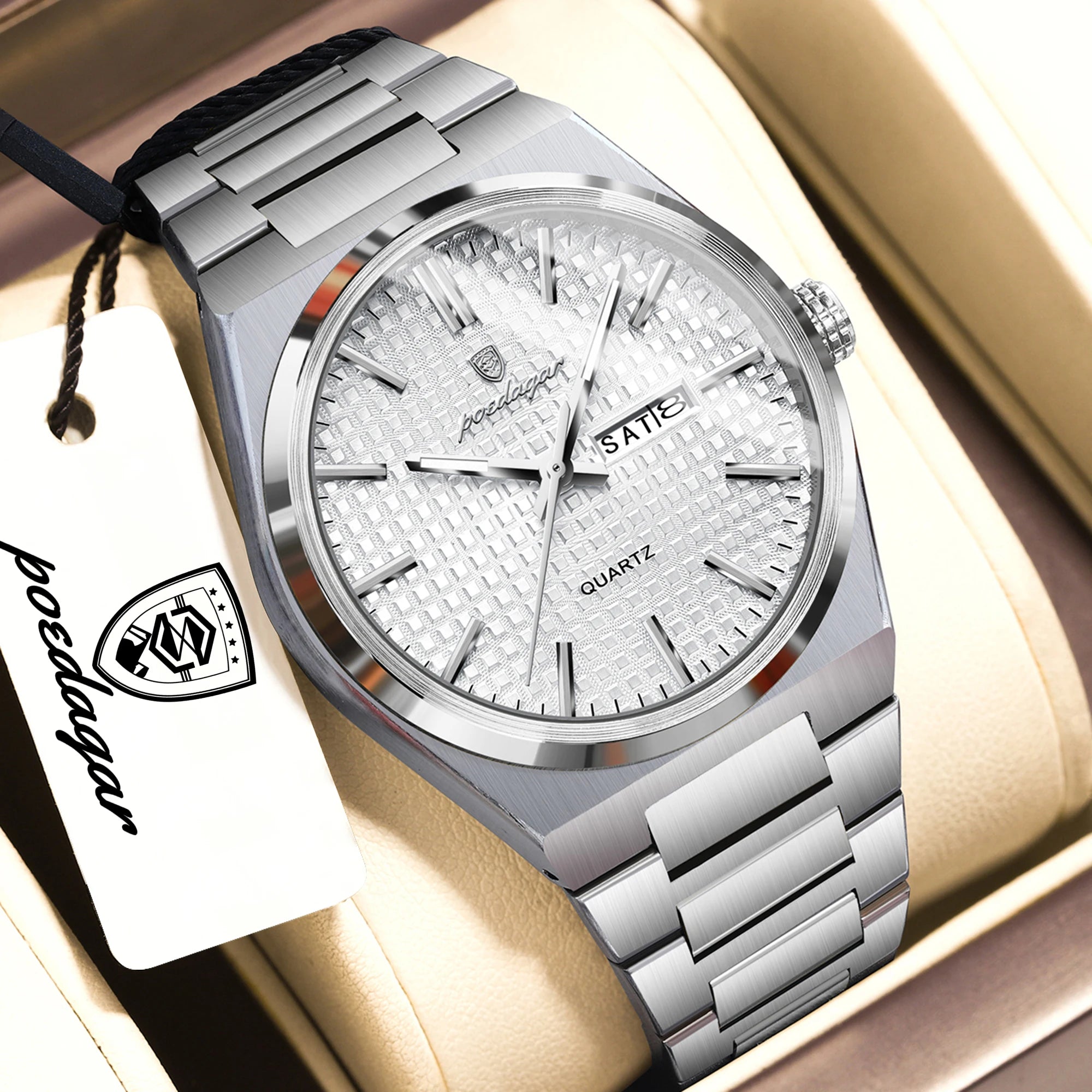 POEDAGAR Top Original Quartz Men Clock Waterproof Luminous Stainless Steel Man Wristwatch Date Week Business Men's Watches Reloj