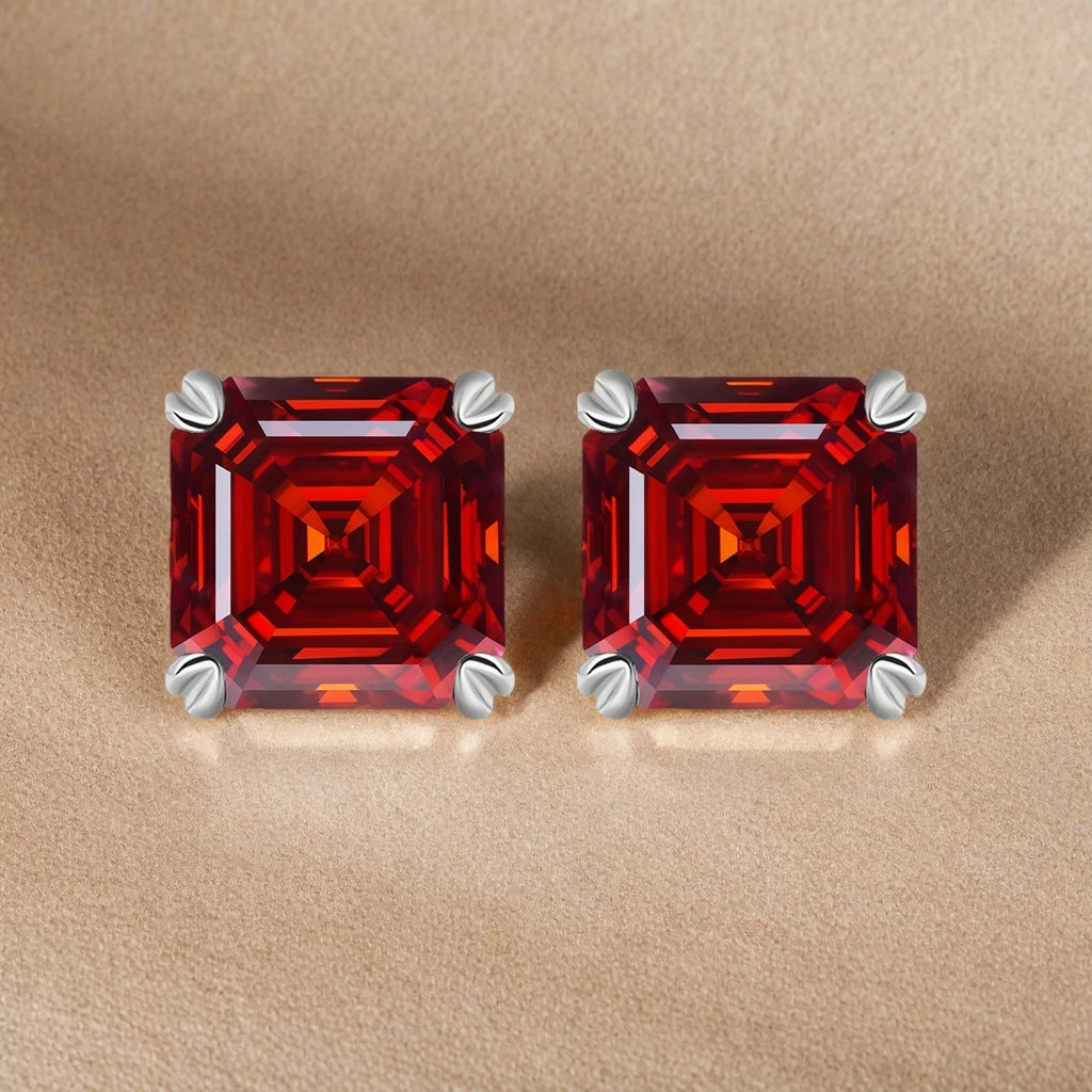 GRA Certified S925 sterling silver four-prong stud earrings Asscher Cut Moissanite earrings for women fine jewelry Free gift box