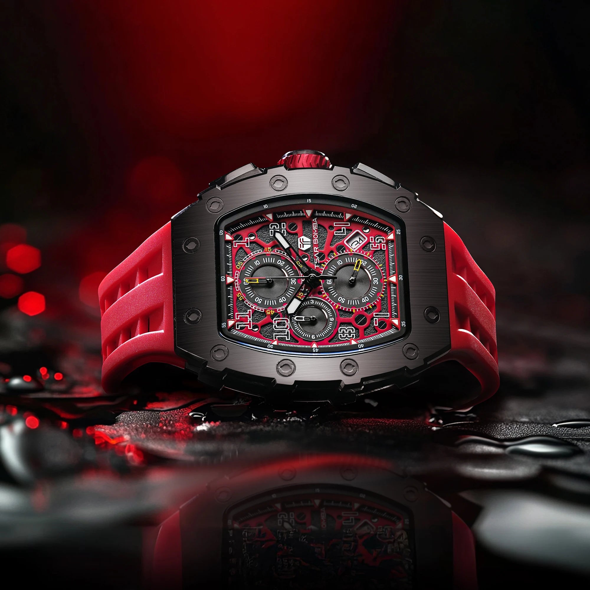TSAR BOMBA Luxury Tonneau Quartz Watch for Men Japanese Movement, Stainless Steel Case,  Elegant Dress Wristwatch
