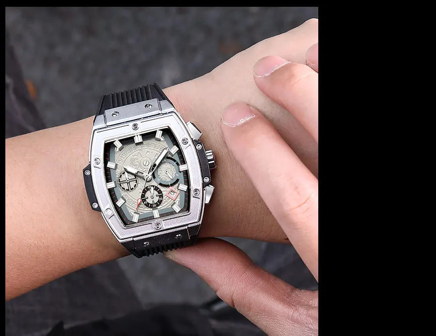 MEGIR & RUIMAS Watches for Men Fashion Military Sport Tonneau Chronograph Quartz Wristwatch with Date 24-hour 3atm Waterproof