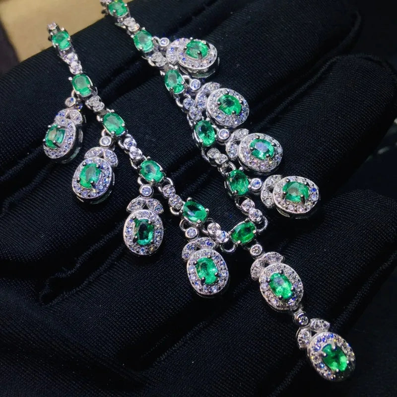 S925 Sterling Silver Inlay 3x4mm Natural Emerald Wing Pendant Necklace for Women Fashion Fine Charm Weddings Jewelry