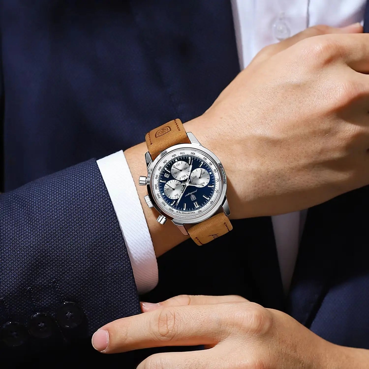 POEDAGAR Luxury Men's Quartz Wristwatch Chronograph Date Leather Man Watch Waterproof Luminous High Quality Fashion Men Watches