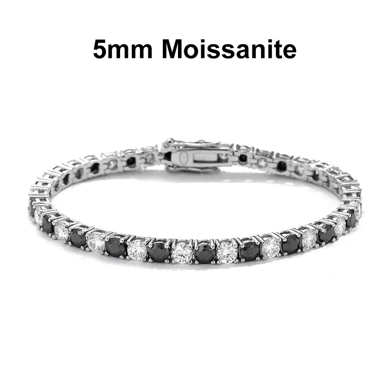 NeeTim Black and White All Moissanite Tennis Bracelets for Women Man s925 Sterling Silver Plated White Gold Hip Hop Bracelet