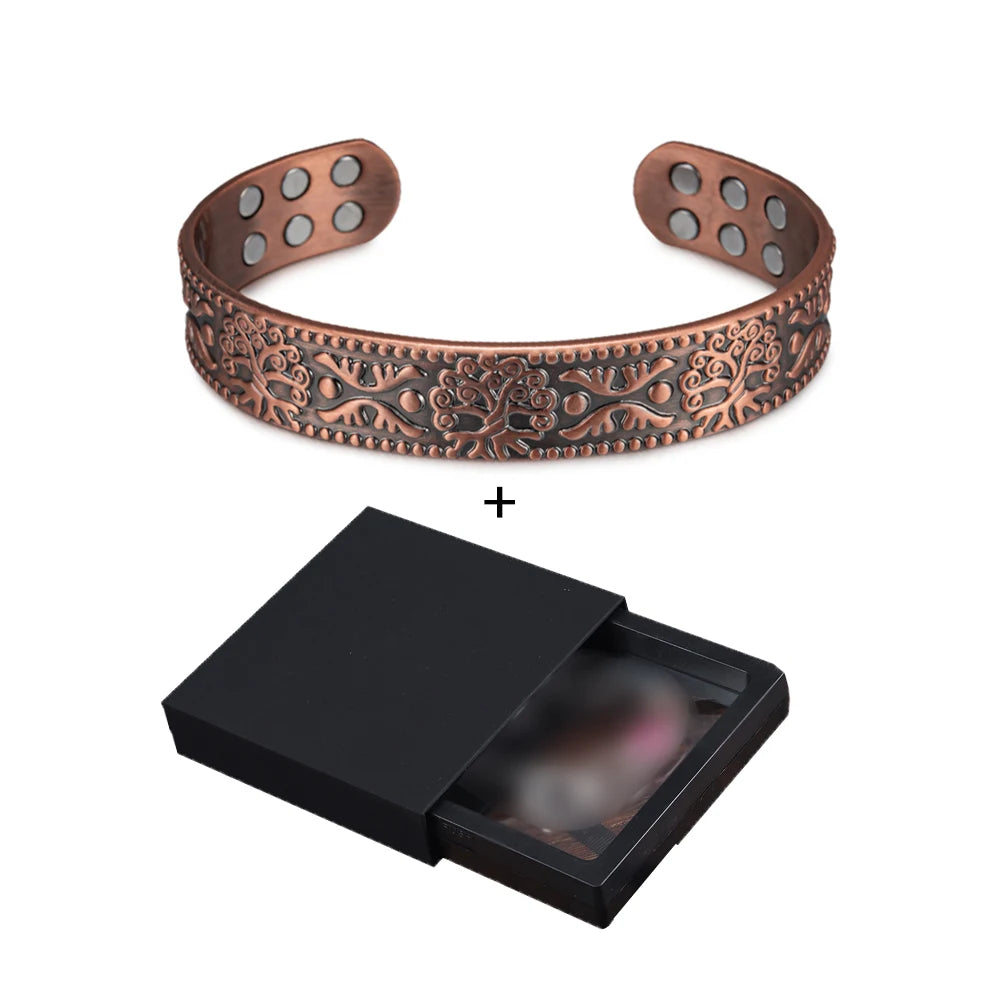 Vinterly Pure Copper Bracelets Vintage Viking Yggdrasil 15mm Adjustable Bangles Health Energy High Magnet Jewelry Male Resizable