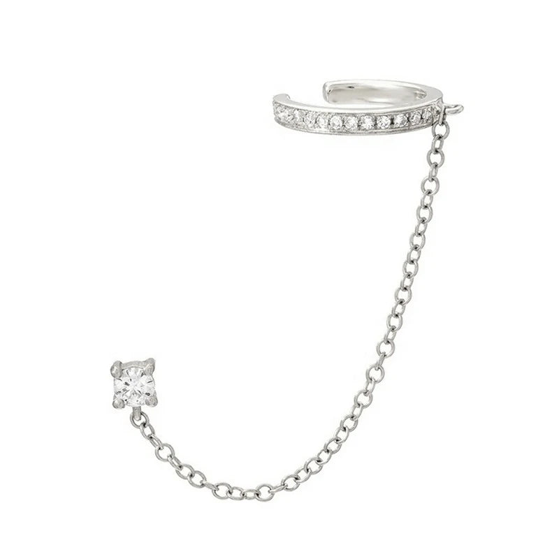 AIDE 1pcs 925 Sterling Silver Zircon Earring For Women Chain Cuffs Earring Pendientes Brincos Aretes Fine Jewelry Party Gifts