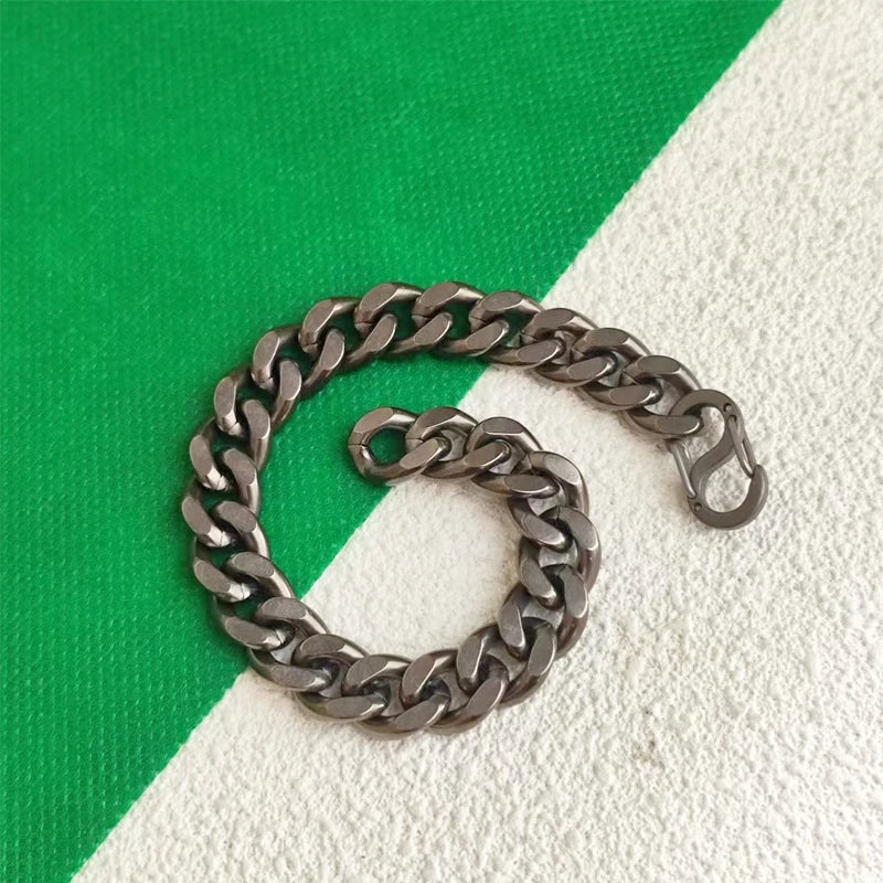 Titanium Bracelet for Men, Stonewashed Titanium Cuban Chain Bracelet, Hypoallergenic & Durable, 10.5mm Wide, 16cm 18cm 20cm 22cm