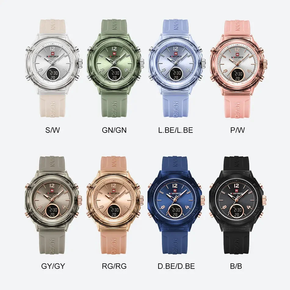 NAVIFORCE Top Brand Women's Watch Outdoor Sports Waterproof Watches Dual Time Display Quartz Wristwatches Rubber Digital Clock
