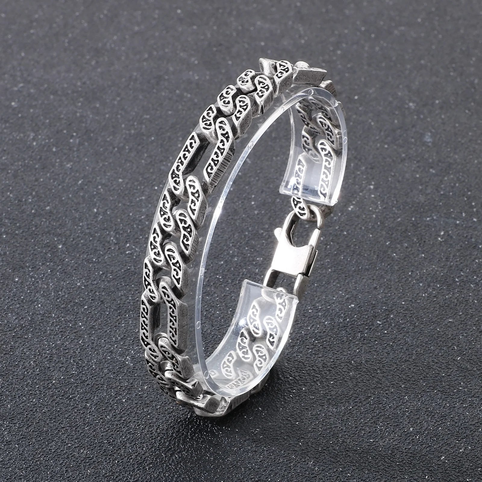 Fongten Tie Stainless Steel Men's Bracelet Mysterious Egyptian Pattern Hollow Chain Punk Rock Halloween Gift Fashion Jewelry