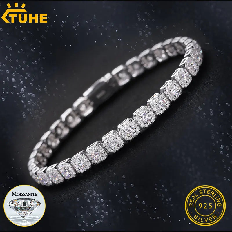 TUHE Unisex Cuban Chain 6mm Width Chain S925 Bracelet VVS1 Moissanite With Certificate For Men Hip Hop Jewelry Gift