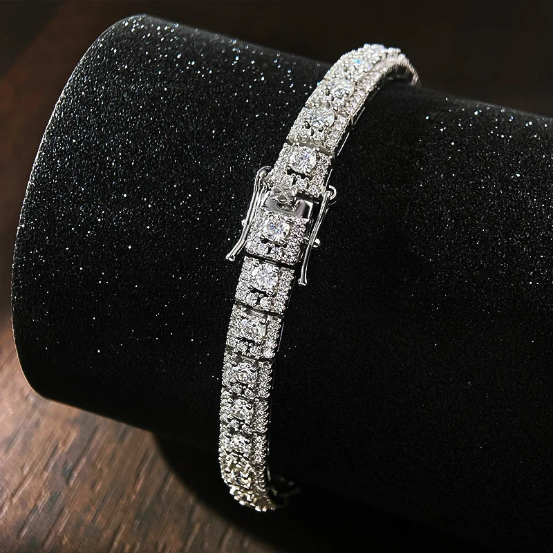 KNOBSPIN D VVS1 Moissanite Tennis Bracelet GRA Certified Lab Diamond 925 Sterling Silver 6mm Width Cuban Bracelets for Women Man