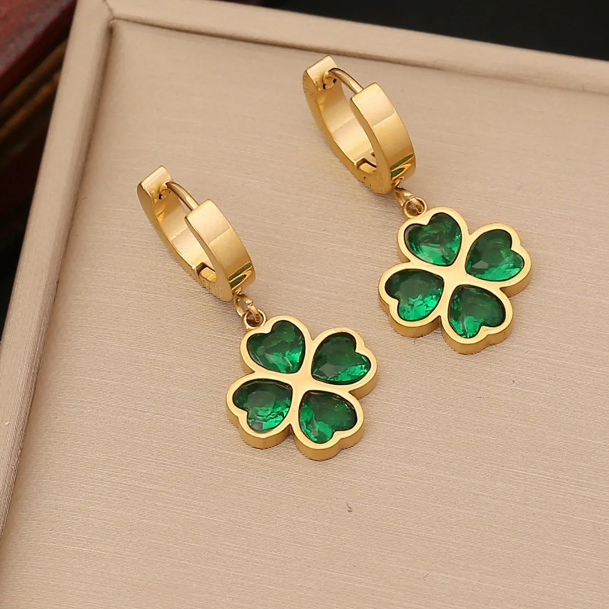 Gold Color High-end Four Leaf Clover Inlaid Zircon Necklace Bracelet Earring Set Stainless S Teel Luxury Women's Jewelry