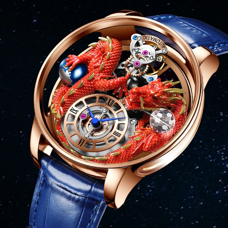 PINDU New Watchmakings House of Dragons Astronomia Art 3D Gold Dragon Astronomia Quartz Watch Men Astronomia Solar Montre Homme
