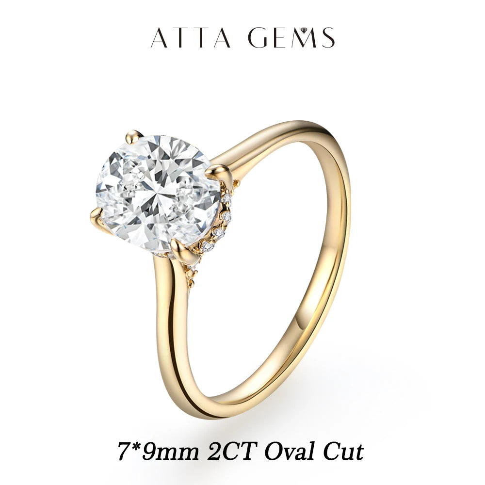 ATTAGEMS Oval Cut 1.0-4.5CT D VVS1 Moissanite Rings for Women 925 Sterling Silver Solitaire Engagement Ring Luxury Band Jewelry