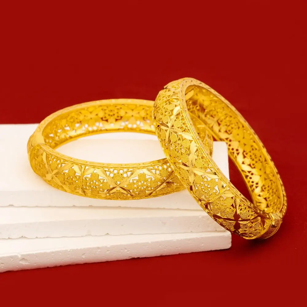 Luxury 24K 9999 Pure Gold real gold Women's Open-cut Carved Bracelet