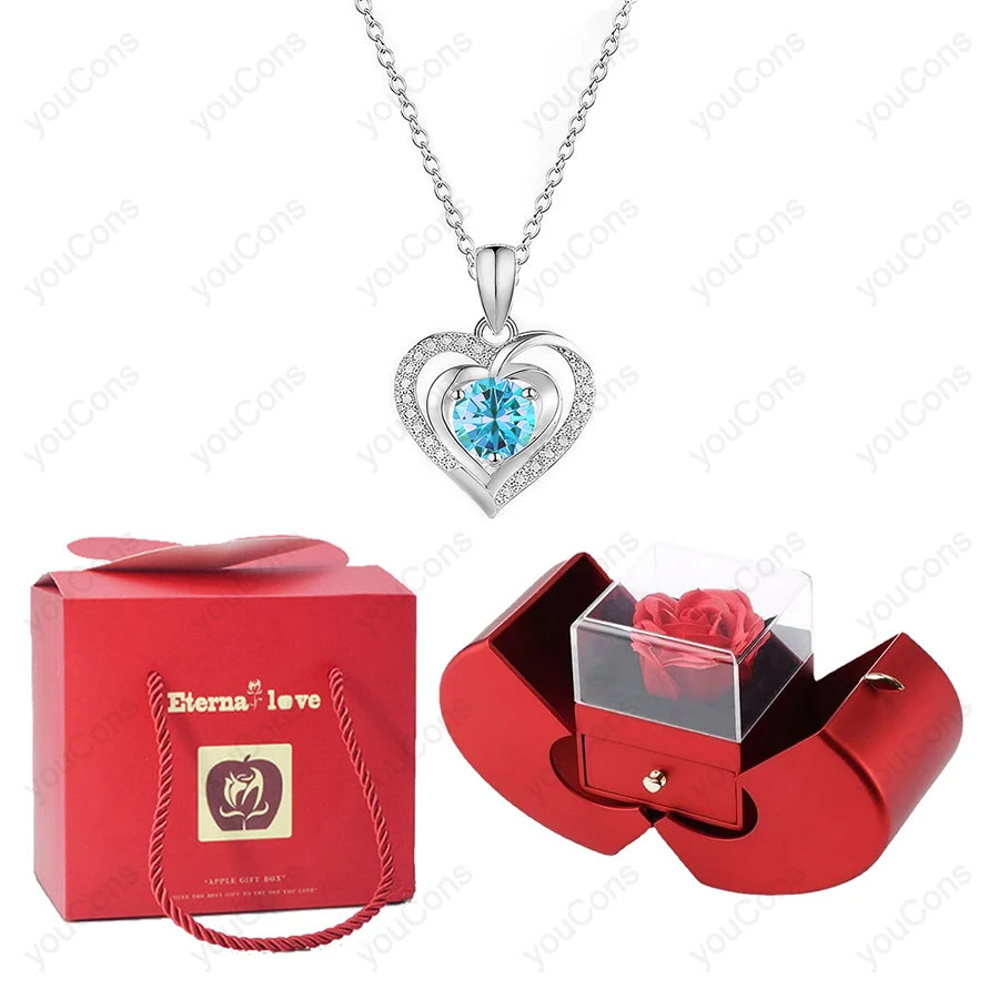 Heart Zircon Necklace Pendant With Apple Gift Box 2025 New Jewelry Set For Wife Girlfriend Christmas Valentine Anniversary Gift