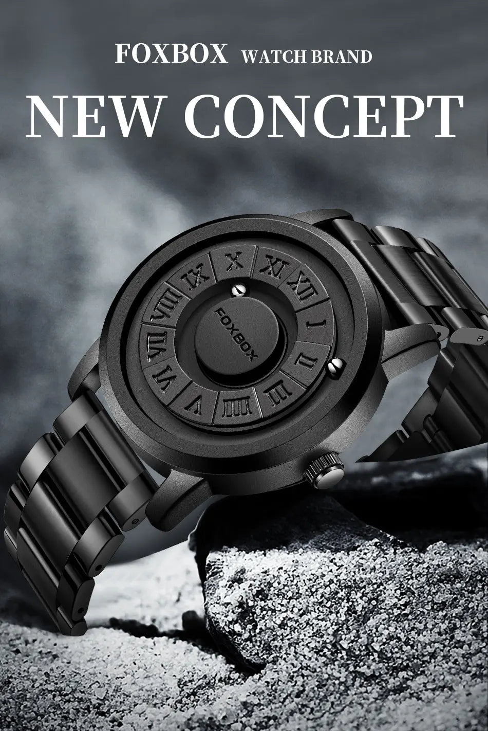 FOXOBOX New Original Luxury Skull Scrolling Pointer Magnetic Force Watch Men Military Sport Waterproof Quartz Wristwatch Clock