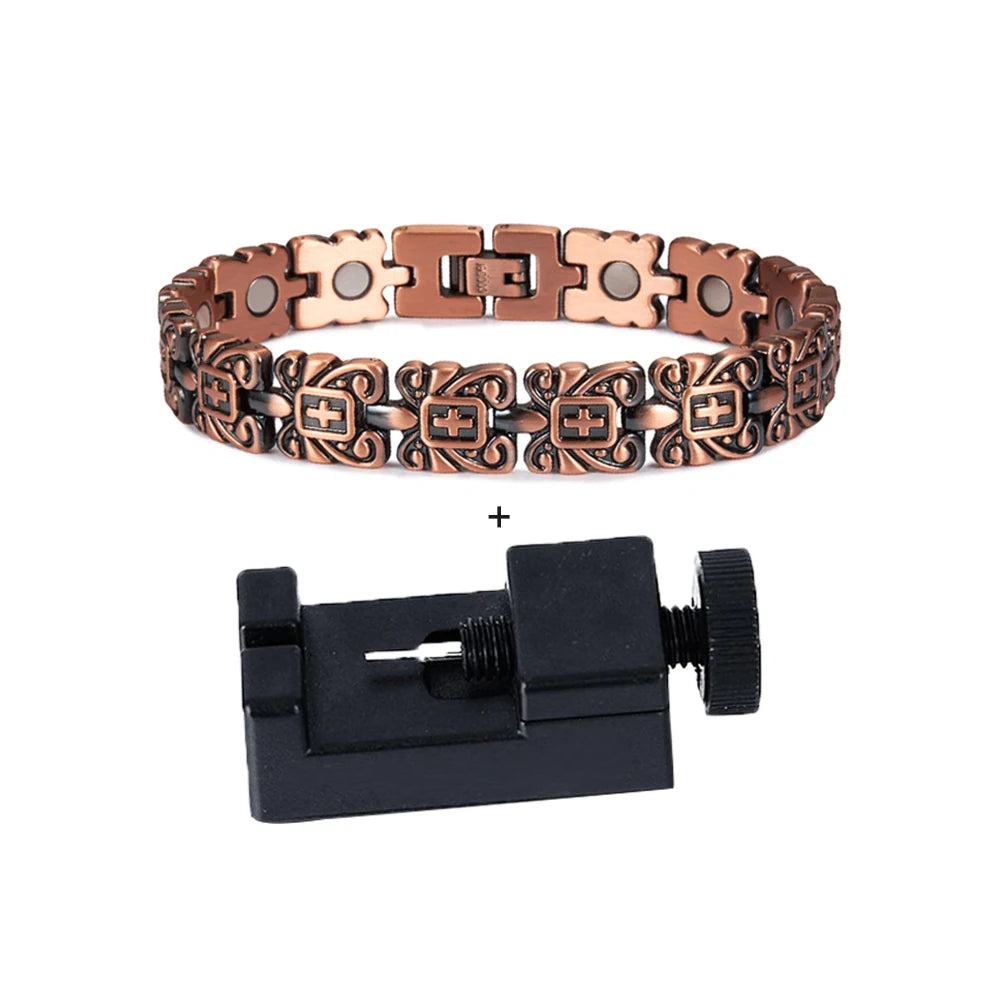 Vinterly Magnetic Pure Copper Bracelet Men 12mm Wide Wristband Metal Magnet Therapy Hand Chain Link Health Energy Male Jewelry