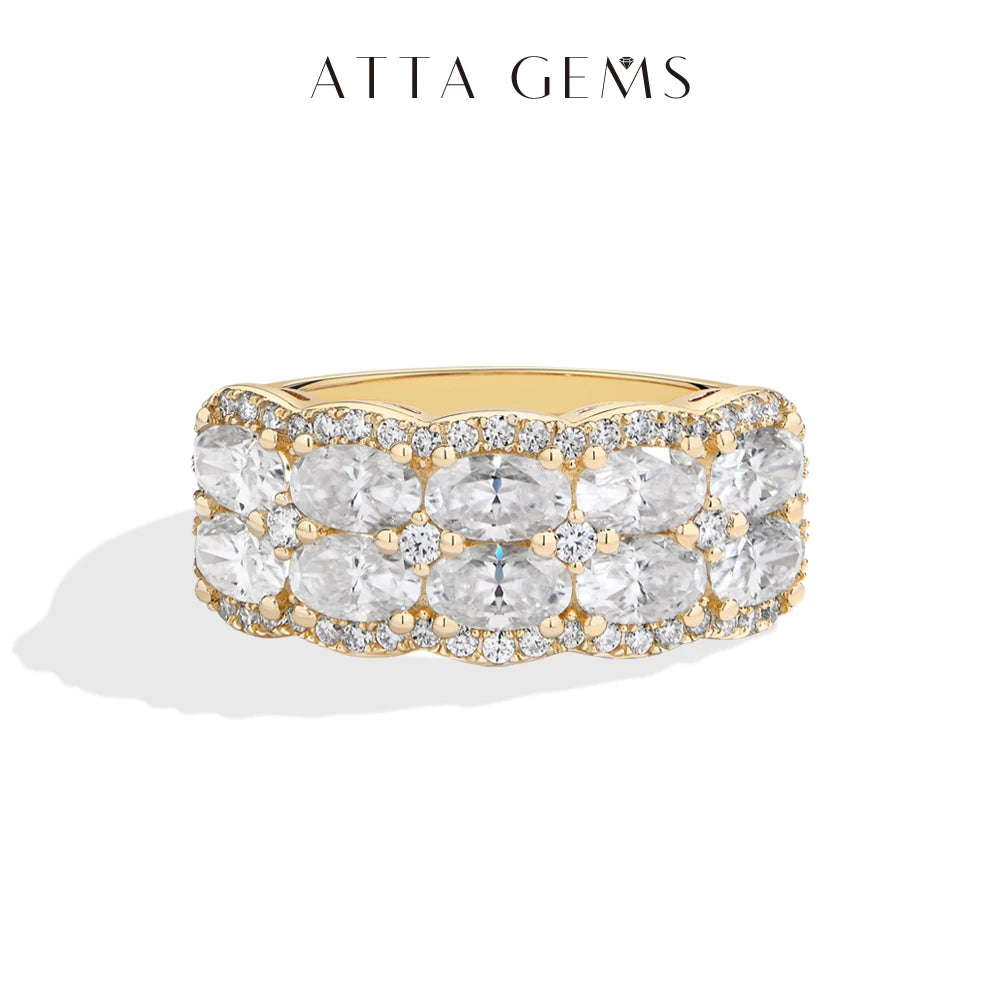 ATTAGEMS Two Rows of Oval Cut Moissanite Rings S925 Sterling Silver Sparkling Engagement Ring For Women Men High Quality Jewelry