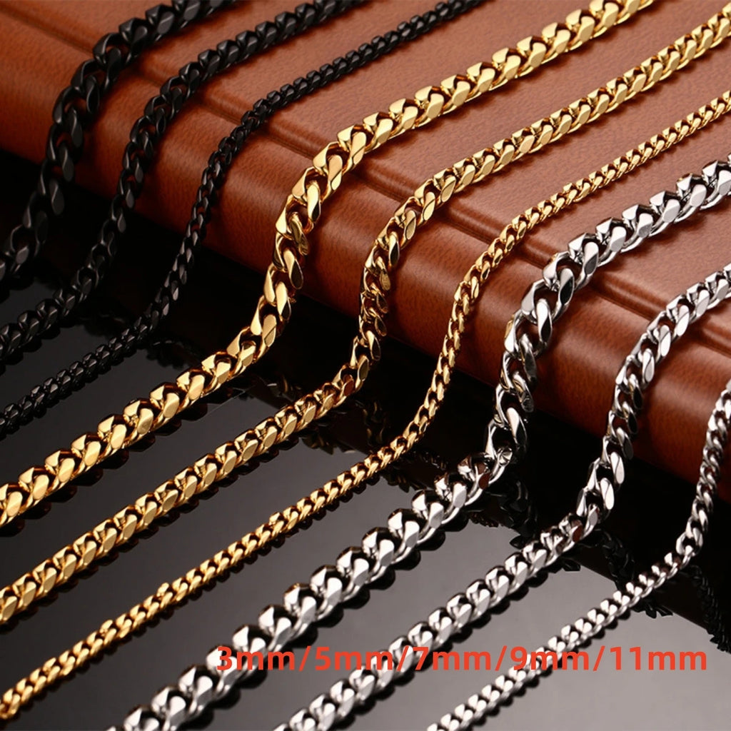 Curb Cuban Chain Necklace for Men Women Punk Stainless Steel Curb Link Chain Choker Necklace 3mm/5mm/7mm/9mm/11mm