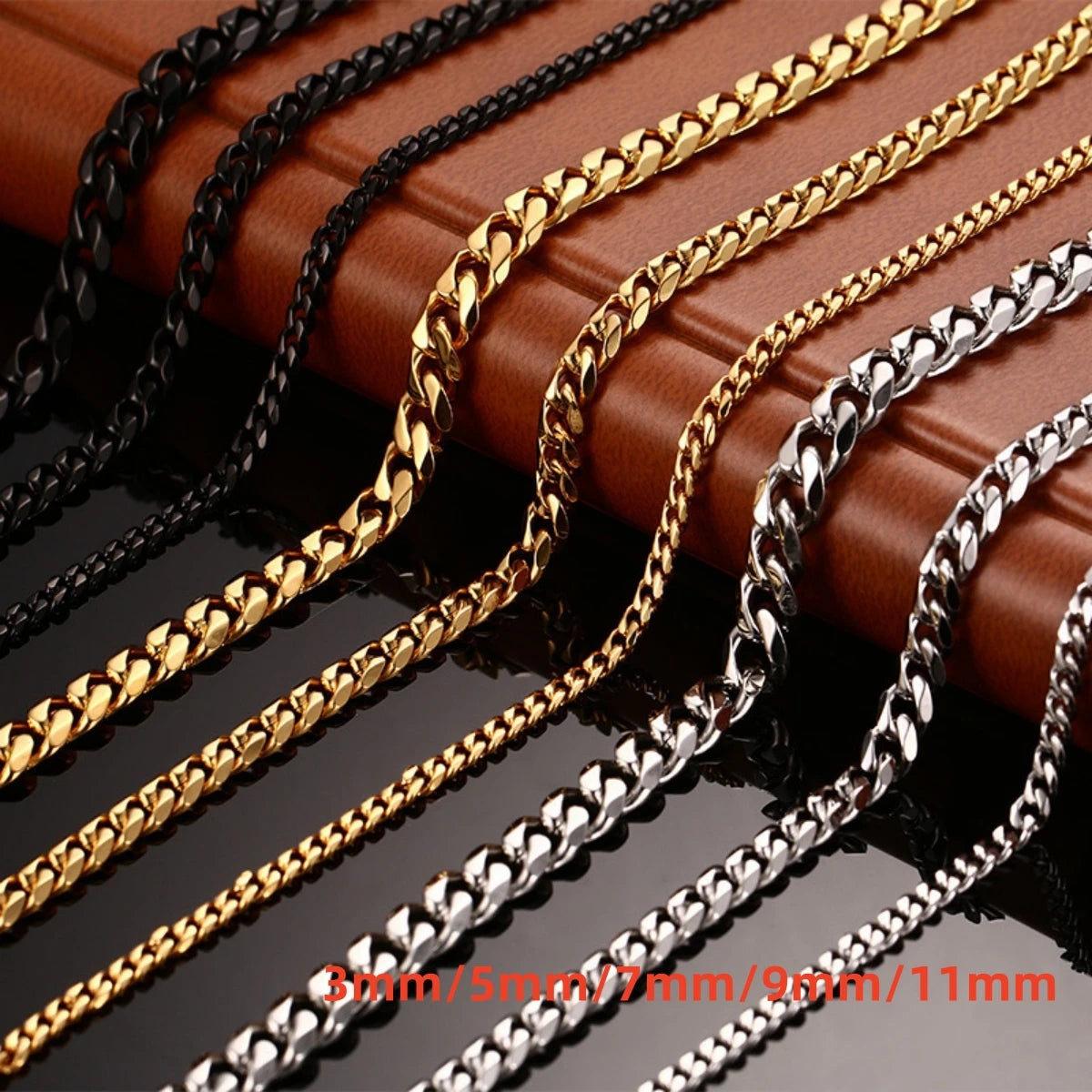 Curb Cuban Chain Necklace for Men Women Punk Stainless Steel Curb Link Chain Choker Necklace 3mm/5mm/7mm/9mm/11mm