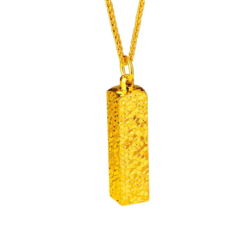 Luxury 24K 9999 Pure Gold real gold Women's Ice Crushed Quartet Laicai Small Square Pendant Necklace