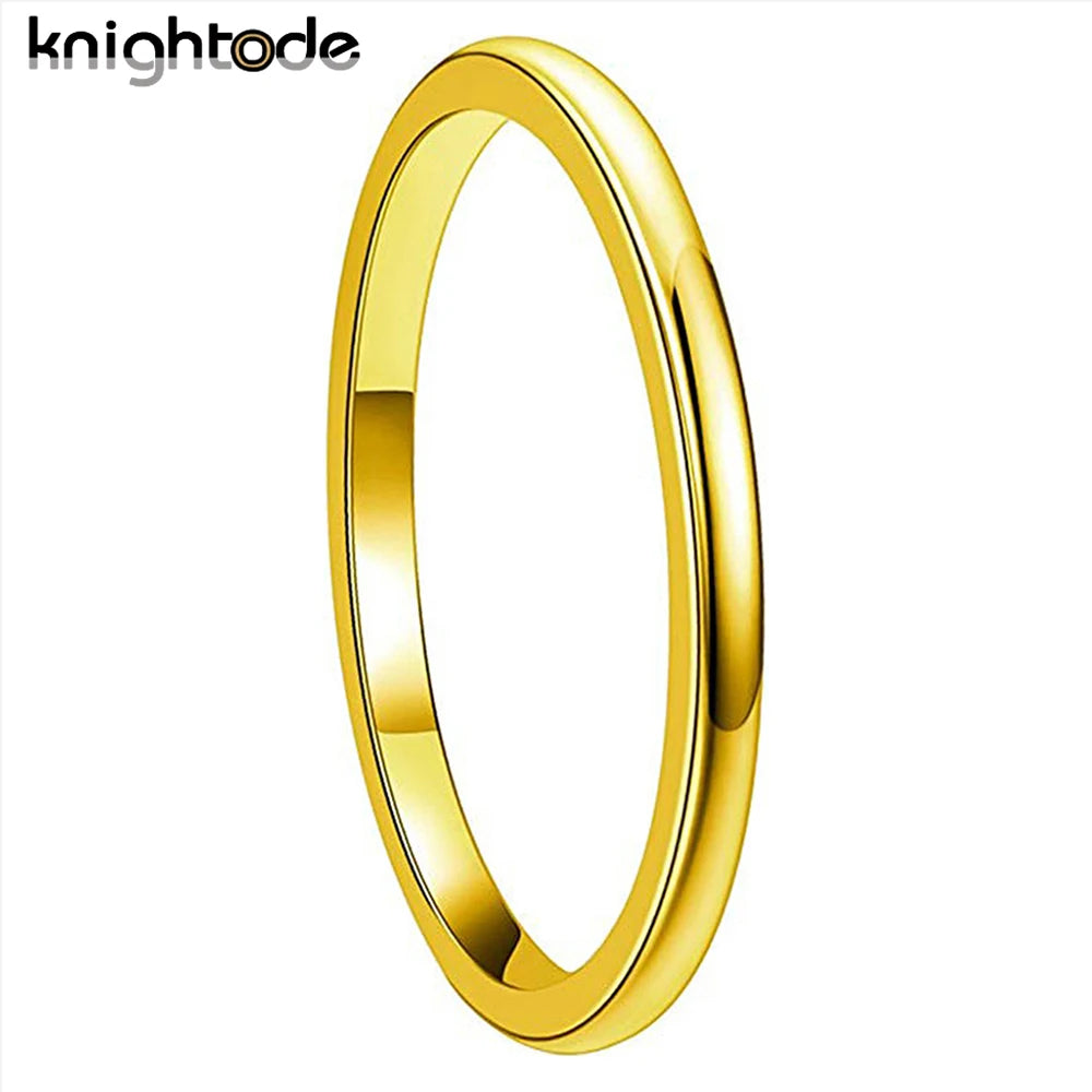 2mm 4mm Womens Tungsten Carbide Rings Gold Color Wedding Band Dome Polished Comfort Fit