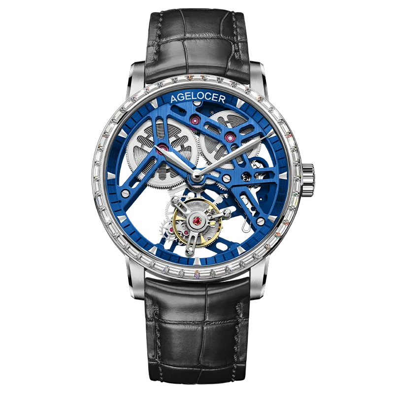 AGELOCER Original Tourbillon Watch Fashion Men's Business Formal Luxury Skeleton Manual Mechanical Watch Birthday Gift for Men