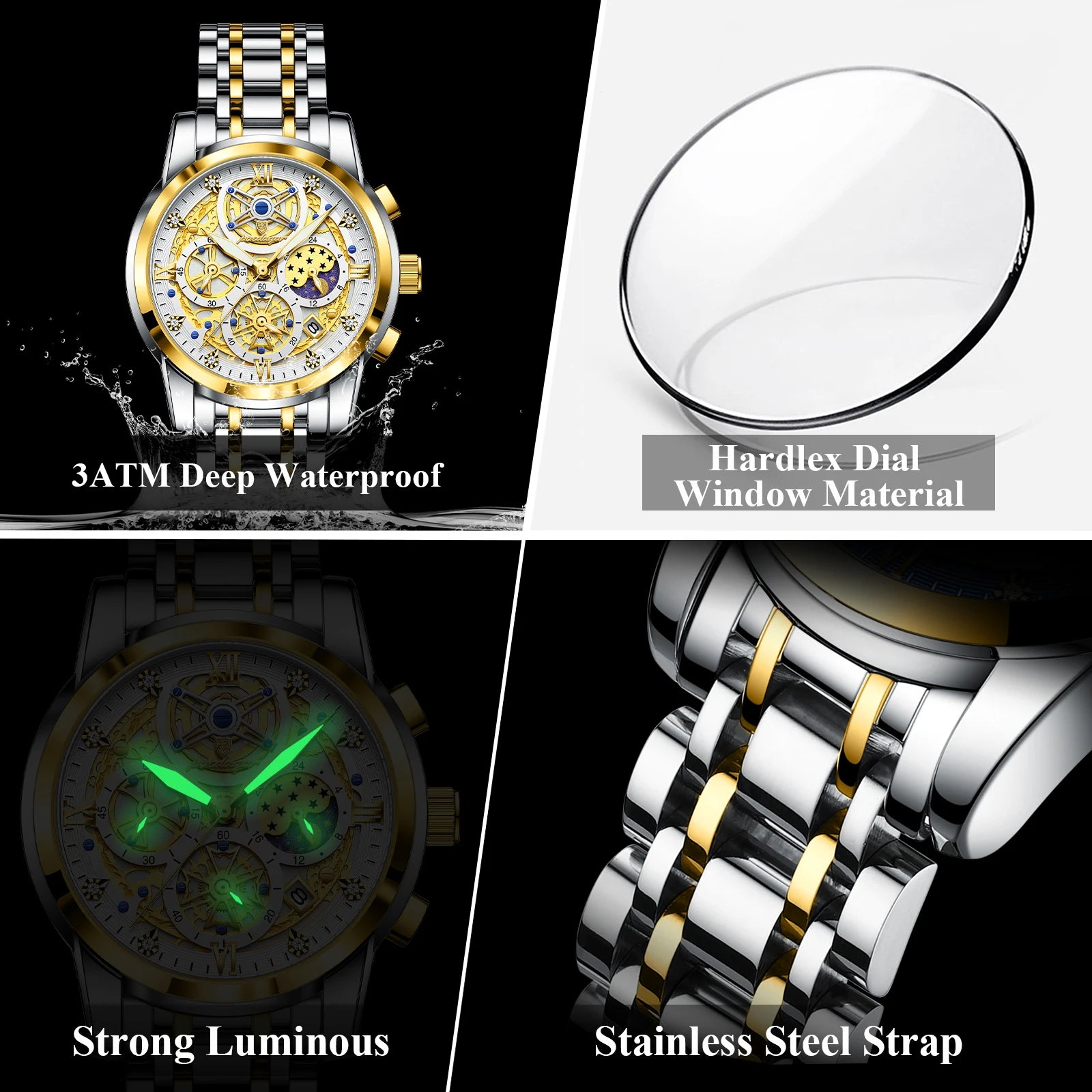 POEDAGAR Luxury Men's Quartz Watches Stainless Steel Date Chronograph Men Wristwatch Waterproof Luminous Fashion Man Watch Reloj