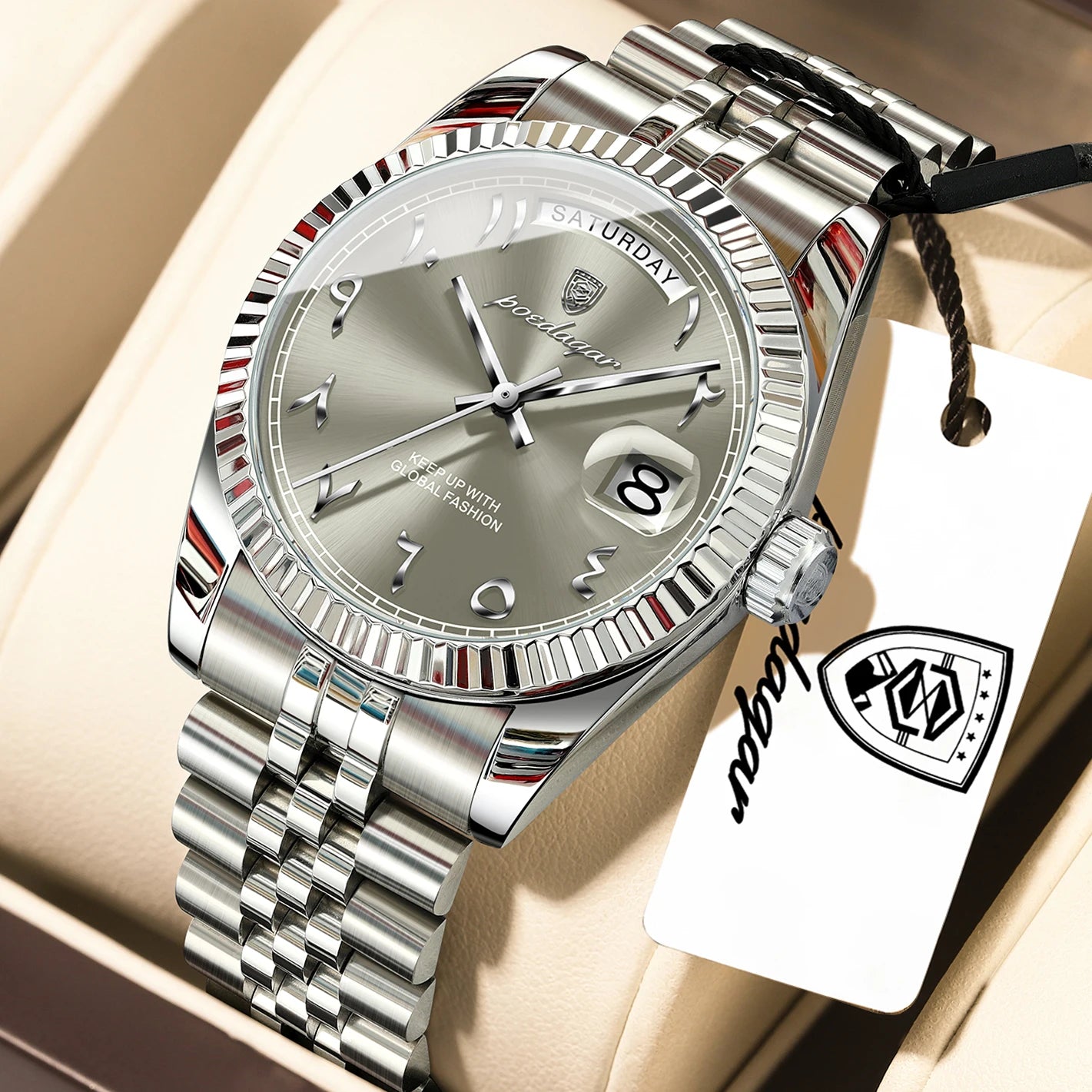 POEDAGAR Business Casual Male Clock Waterproof Date Week Fashion Men's Watch Stainless Steel Quartz Watches For Men Reloj Hombre