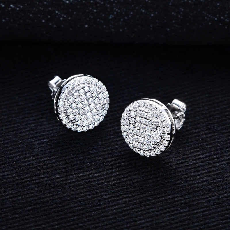 MossanRappr 0.9cttw Moissanite Bling Round Stud Earrings 925 Sterling Silver Fashion Hip Hop Jewelry Gifts for Women and Men