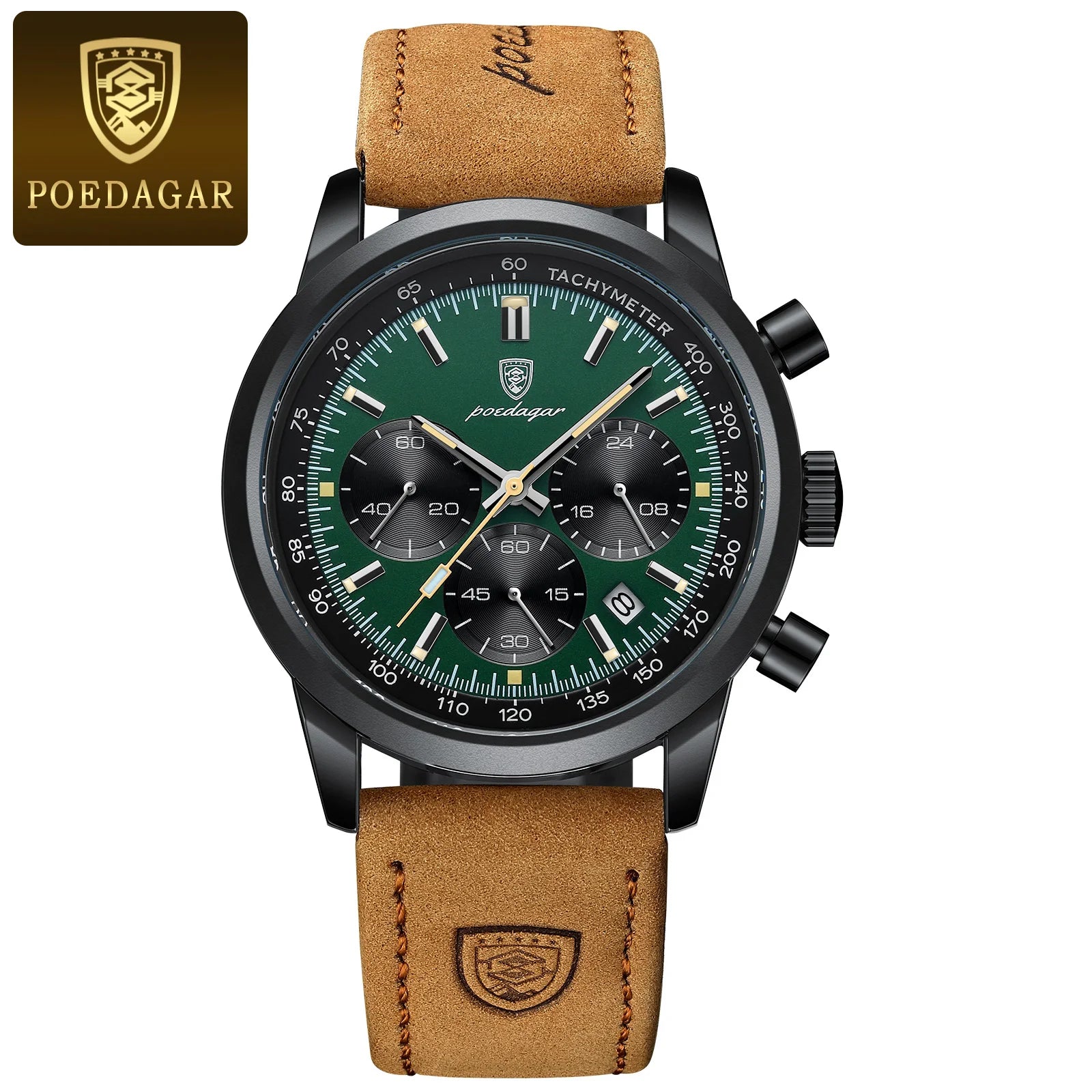 POEDAGAR Luxury Men's Quartz Wristwatch Chronograph Date Leather Man Watch Waterproof Luminous High Quality Fashion Men Watches