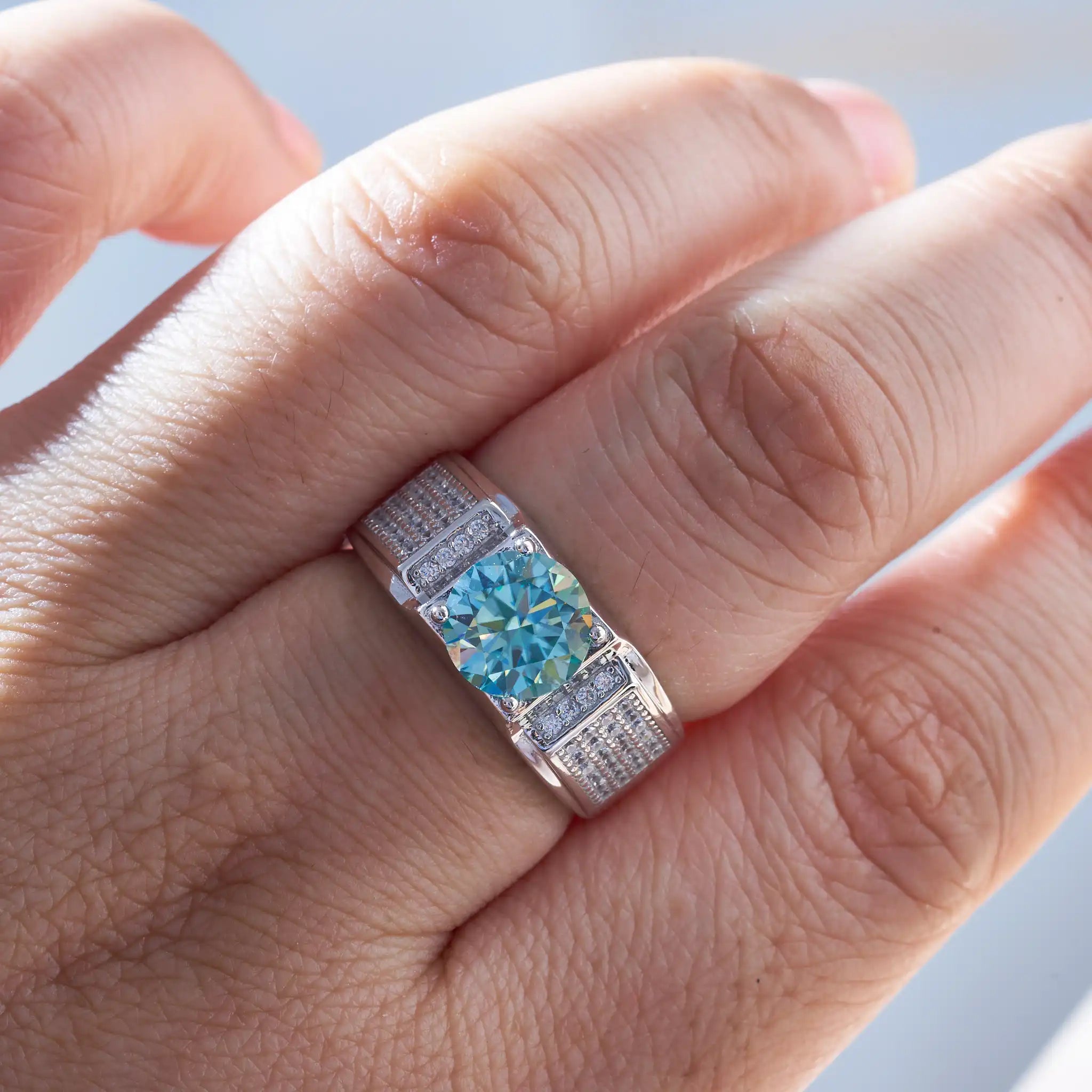 Real 1.0 Carat Moissanite Ring For Men Pure Solid 18K White Gold Rings D Color Diamond Engagement Wedding Ring Jewelry Gift