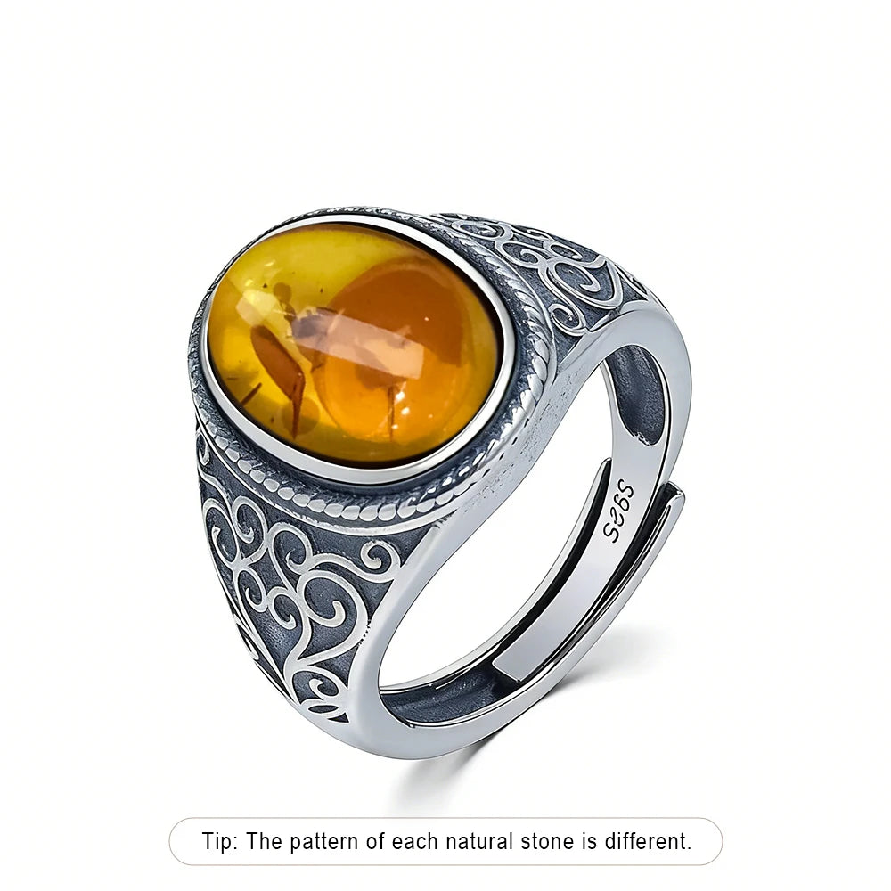 925 Sterling Silver Vintage Natural Tiger's Eye Stone 10*14MM Retro Style Large Stone Finger Rings Fine Jewelry For Men