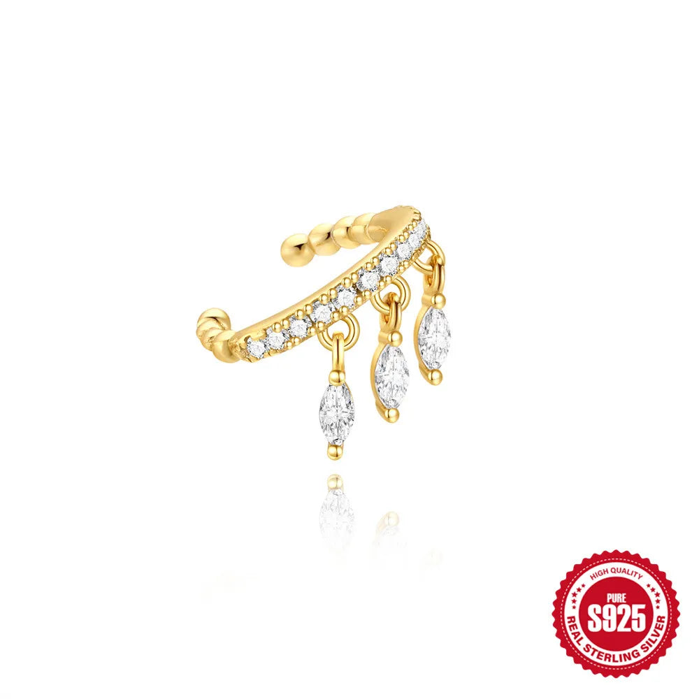 AIDE 1pcs 925 Sterling Silver Zircon Earring For Women Chain Cuffs Earring Pendientes Brincos Aretes Fine Jewelry Party Gifts