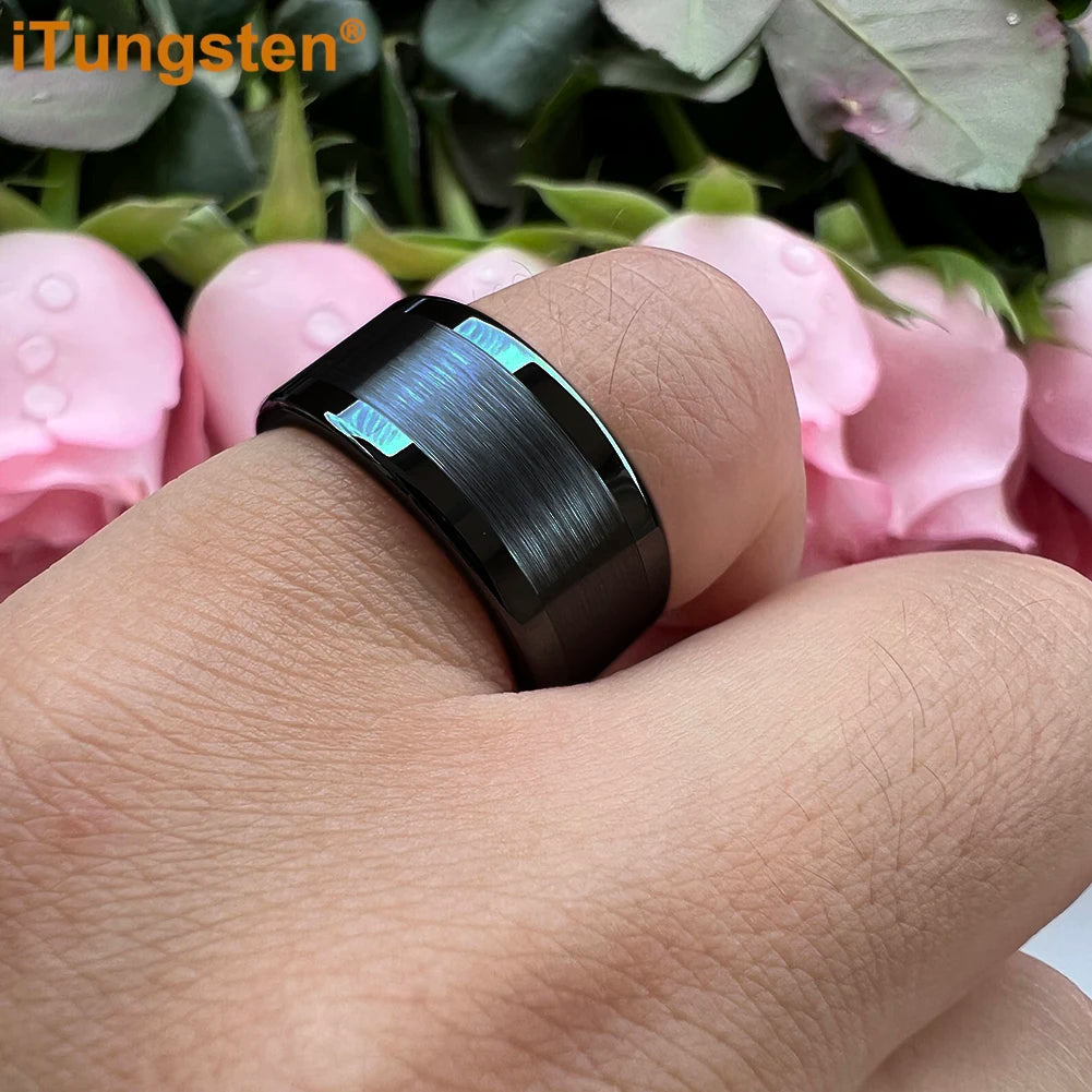 iTungsten 10mm 12mm Big Finger Ring Mens Tungsten Flat Engagement Wedding Band With Center Brushed Polished Finish Comfort Fit