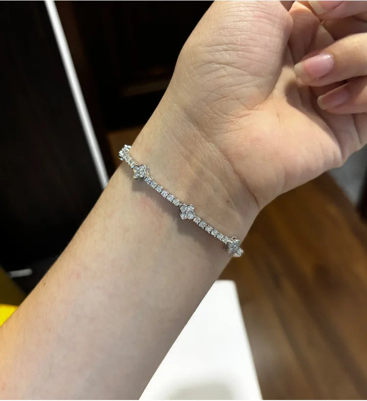 Onnelik Full 3mm Tennis Moissanite Bracelet for Woman Sparkling Diamond S925 Sterling Sliver Party Wedding Bangles Jewelry