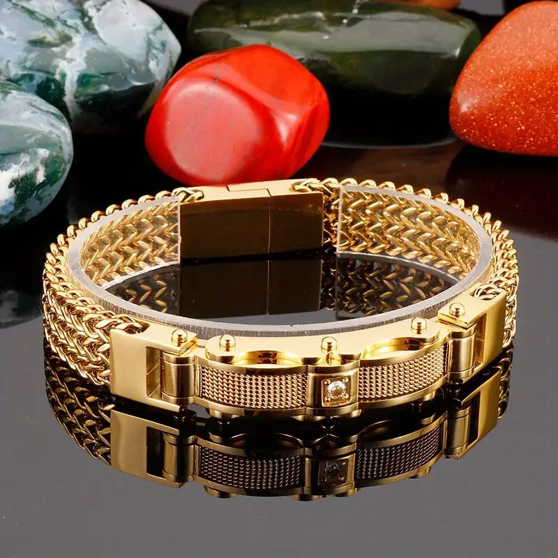 Stainless Steel Bracelet for Men 21CM Square Chain With CZ & Magnet Clasp Bracelets Street Style Fashion Quality Jewelry Gifts